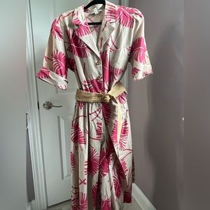 TWO 2 EMS Size 14/16 Cream and Pink Leaf Print Jumpsuit